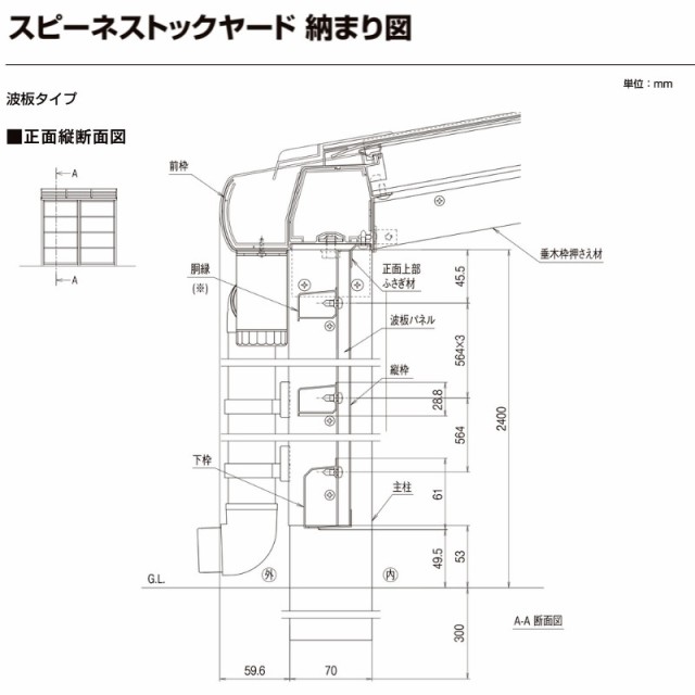 スピーネストックヤード リクシル 波板タイプ F型 袖壁仕様 間口1.5間