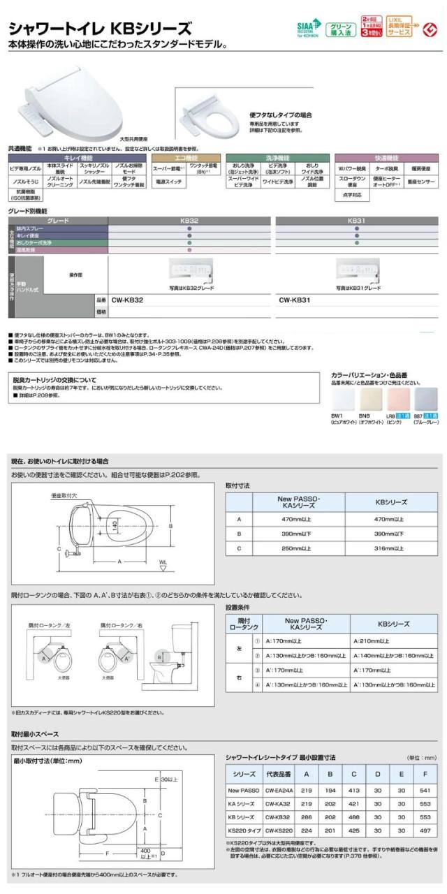 ポイント10倍中】 温水洗浄便座 CW-KB31シャワートイレ KBシリーズ ...