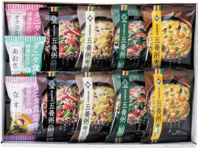 御祝.お返し,引出物,記念品は:養命酒製造 五養粥・タニタ食堂監修減塩みそ汁フリーズドライセット
