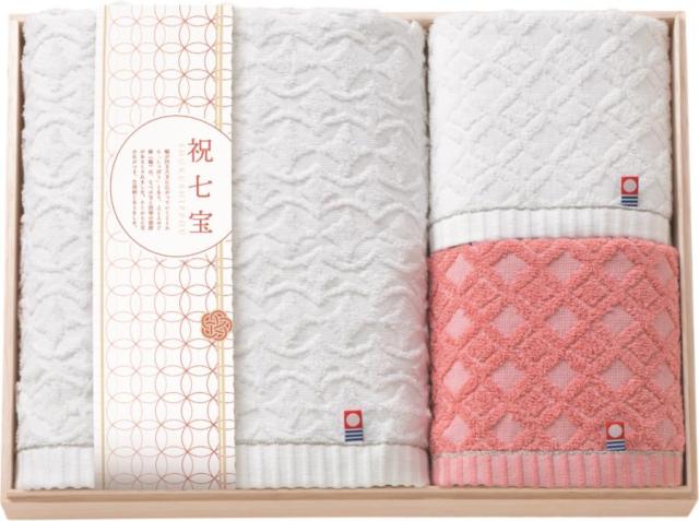 御祝.お返し,引出物,記念品は:しまなみ匠の彩 祝七宝　今治タオルセット　　バスタオル・フェイスタオル・ウォッシュタオル(国産木箱入)