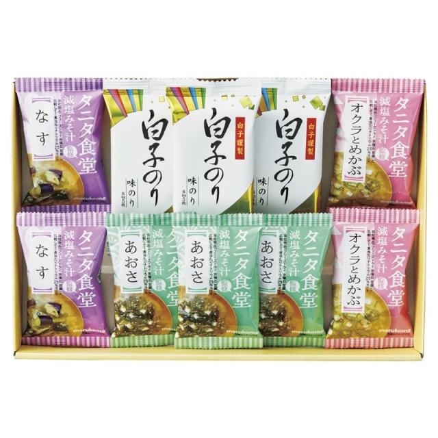お返し,引出物,記念品は:タニタ食堂監修減塩みそ汁・白子のり詰合せ