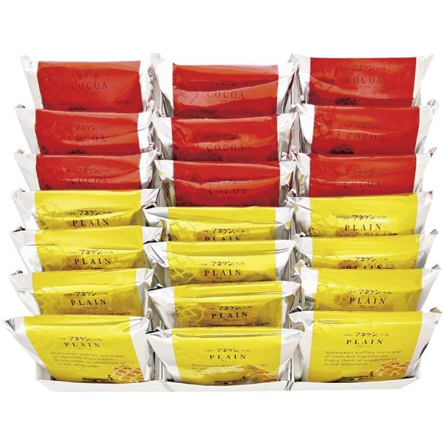 御祝.お返し,引出物,香典返し,記念品は:マネケン ワッフル詰合せ21個入り R21-PCG