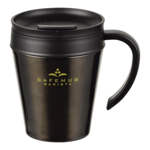 販促、ノベルティ,記念品は:カフェマグバリスタ 真空蓋付マグカップ 330 B/ﾌﾞﾗｯｸ HB-3985