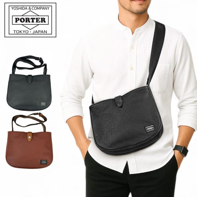 ポーターショルダーバッグ　ブラック　レザー　極美品 二子玉) ポーター PORTER フランク レザーショルダーバッグ 定価