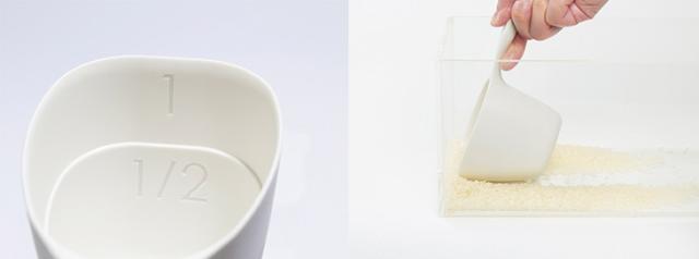薄縁平で米びつの米が簡単にすくえる。計量が分かりやすい大きなメモリ