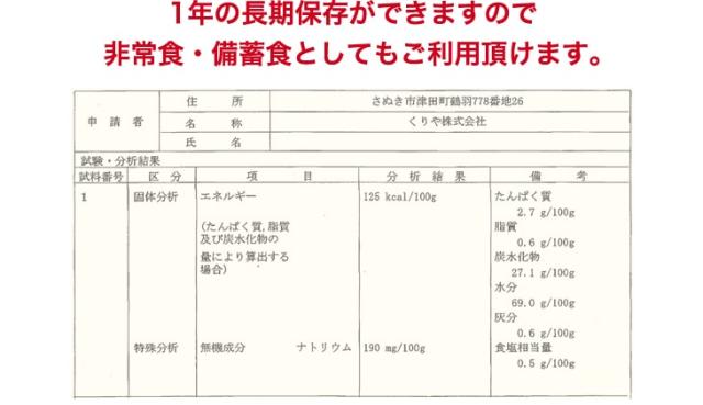 1年の長期保存ができますので 非常食・備蓄食としてもご利用頂けます。