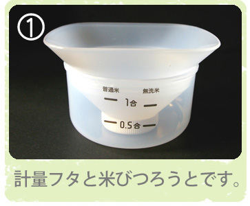 計量フタと米びつろうとです。