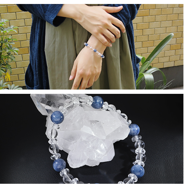 カイヤナイト カット 水晶 ブレスレット 8mm 17cm レディースM