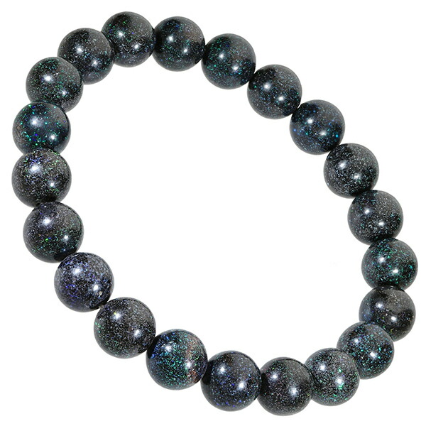 ブラックオパール ブレスレット 9.2mm 18cm メンズM レディースL 