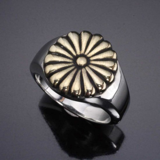 レトロ菊紋リング•菊紋真鍮リング•真鍮印台リング•ジャンク品•右翼•政治団体 指輪 メンズ : 菊紋印台リング 菊:真鍮 10～28号 | iichi 日々の