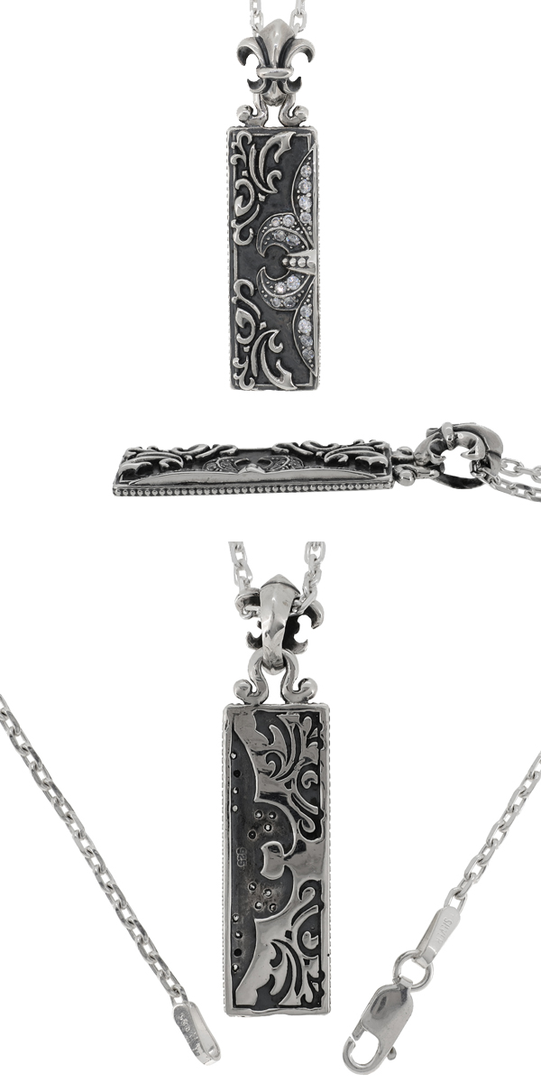 安い ジルコニア リリィ プレート シルバーネックレス チェーン付きペンダントトップ ペンダントヘッド ネックレス メンズ シルバー 925 最も優遇 Bayounyc Com