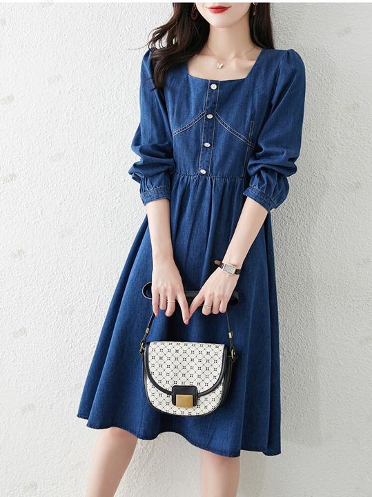 ワンピース 長袖 レディース デニム 代 30代 40代 ひざ丈 ロング Aライン 春 秋 冬 通勤 オフィス 通学 お呼ばれ お出かけ デート Nanopartea Com Sg