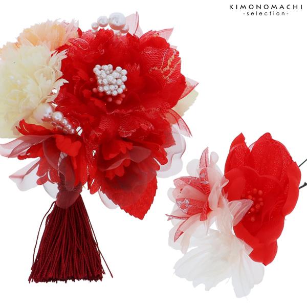 髪飾り2点セット 成人式、前撮り、結婚式の振袖に お花髪飾り