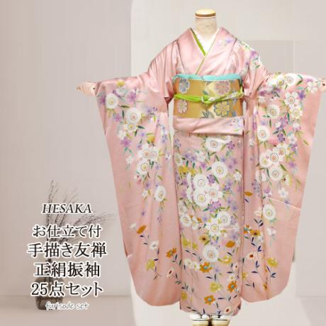 正絹　着物　袋帯　帯締め　伊達えり　セット　薄ピンク　友禅 通販ファッション - 正絹 着物 袋帯 帯締め 伊達えり セット 薄