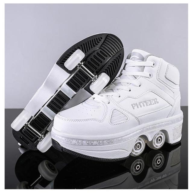 ローラーシューズ ローラースケート キッズ 大人 ローラーシューズ 子供 メンズ レディース 靴 22.0cm? 26.5cm 2way 女の子 男の子 ニーカー 通気性 ローラースケート ローラースニーカー 学生 カコイイ 送料無料 黒 白 ブラック ホワイト パープル