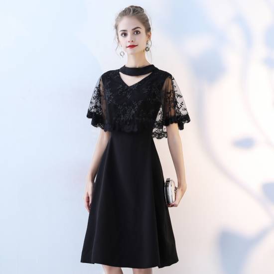 全国組立設置無料 パーティードレス レース ワンピース レース ドレス ワンピース 食事会 ケープ Vネック 半袖 ノースリーブ 10代 代 30代 ブラックドレ アウトレット送料無料 Carlavista Com