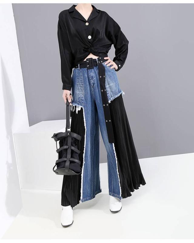 メーカー包装済 ワイドパンツ デニムパンツ プリーツパンツ レディース パンツ ボトムス ジーンズ Gパン デニム 春 秋 ワイド ガウチョ 切り替え 新品 Amdissmedia Net