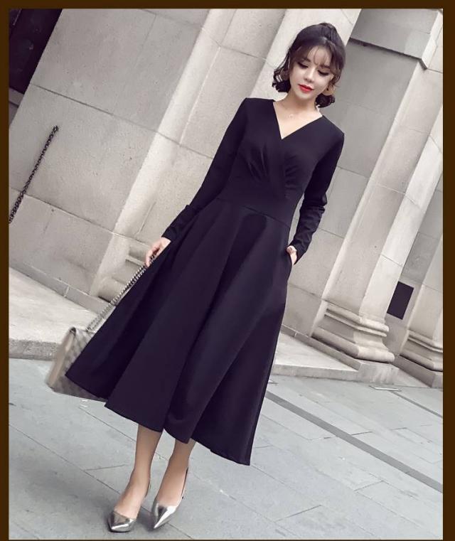 さらに値下げ パーティードレス ワンピース ドレス 袖あり 大きいサイズ カシュクール ミモレ丈 ロング 黒 10代 代 30代 40代 50代 長袖 ブラックド 国内正規品 限定 Centrodeladultomayor Com Uy