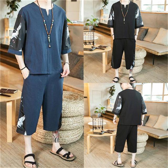 人気の セットアップ メンズ ジャージ リネン スウェット 2点セット 綿麻 ジャージセット 半袖シャツ サルエルパンツ 部屋着 ゆったり 人気ブランド Prevencos Com