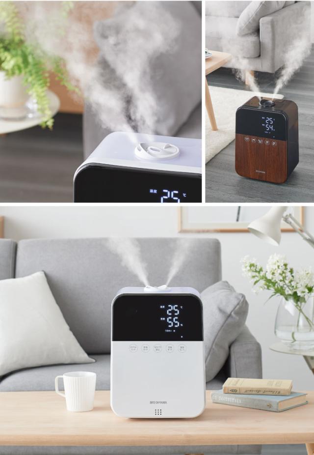 加湿器 卓上 スチーム式 ハイブリッド式加湿器 4.5L HDK-35-TM アイリスオーヤマ ハイブリッド パワフル 加湿 アロマ おしゃれ 超音波式 木目 ウイルス対策 冬 乾燥 風邪 潤い 喉 のど 加湿 木目調 乾燥対策 大容量 節電 送料無料