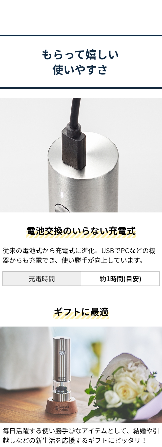 Russell Hobbs (ラッセルホブス) 充電式ミル ソルト＆ペッパー ミニ 7941JP