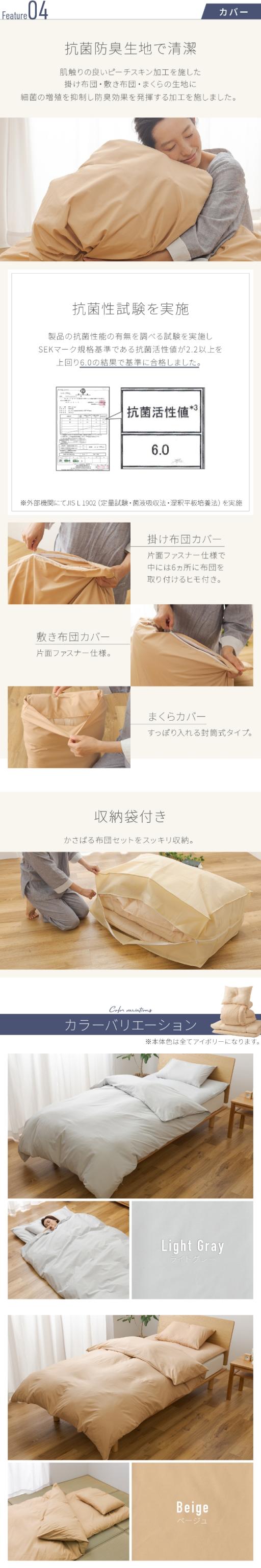 Niceday (ナイスデイ) 超増量 2.0kg 軽くて暖か 抗菌 防臭 羽根布団セット シングル 7点