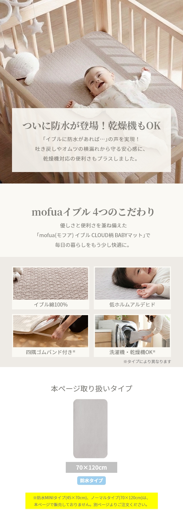 mofua(モフア) イブル CLOUD柄 BABYマット 4層防水仕様 70×120cm