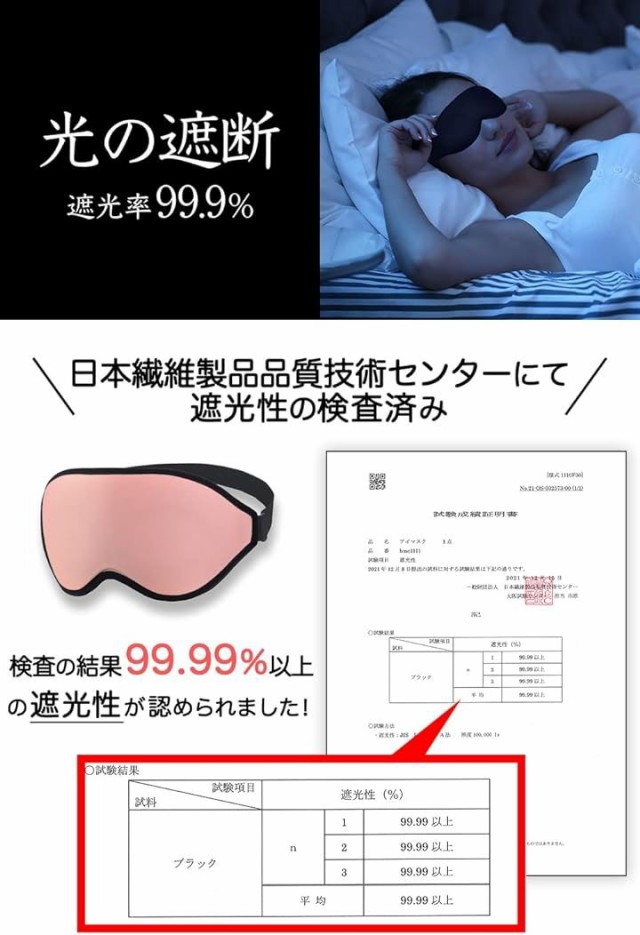 アイマスク 睡眠用 3D 立体 軽量 目隠し アジャスター( ピンク, ワン