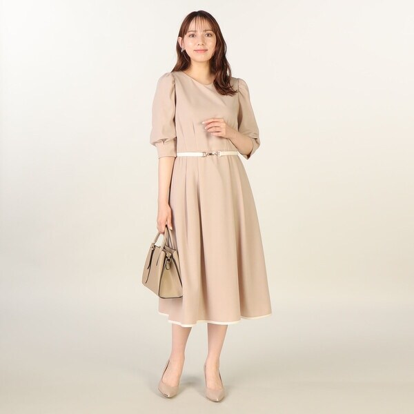 レッセパッセ（LAISSE PASSE）/ビットベルト付バイカラージャージーワンピース レッセパッセ（LAISSE PASSE）/ビットベルト付バイカラージャージー