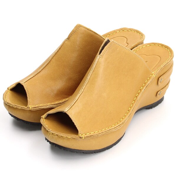 未使用級 ヒナデイグリーン レザー ミュール サンダル ウェッジソール