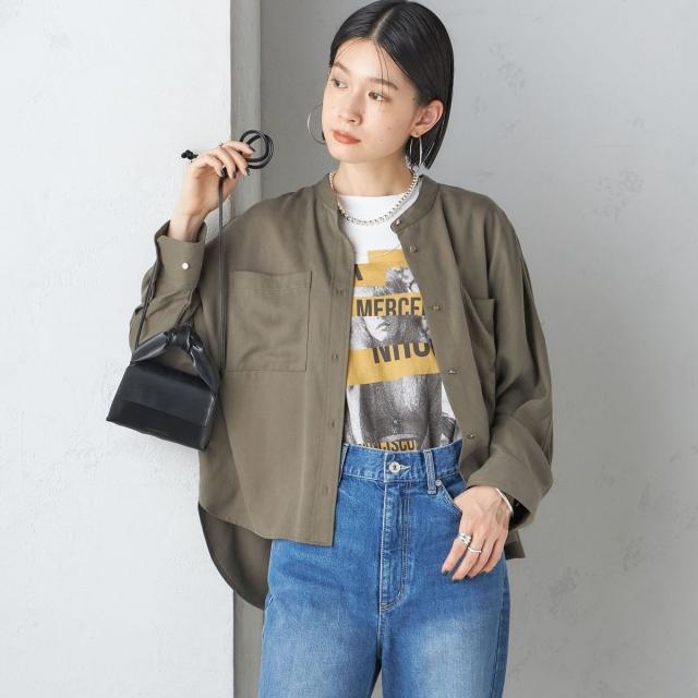 新品！新品！SHIPS　バンドカラー ショート 羽織り シャツ シップス（SHIPS）/〈手洗い可能〉バンドカラー ショート 羽織り