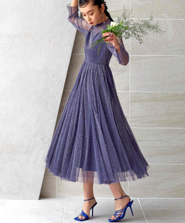 RUIRUE BOUTIQUE ラメチュールメロウワンピース ネイビー Mサイズ オケージョンドレス 結婚式 ｜ ラメチュールメロウ ワンピース
