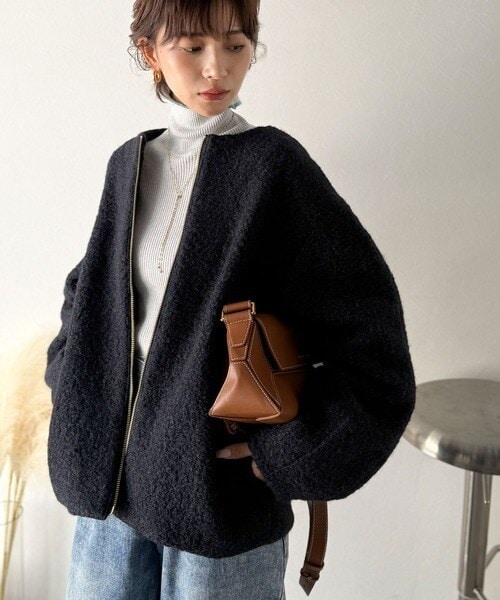 クラシカルエルフ（Classical Elf）/【Classical Evon】大人のためのアウター。軽やかブークレノーカラージャケット クラシカルエルフ（Classical Elf）/【Classical Evon】大人のための