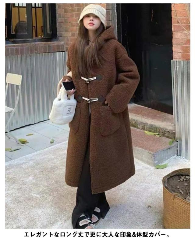 フリースコート フード付き レディース ボアコート 冬 ダッフルコート