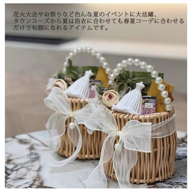 浴衣 かごバッグ カゴバッグ パール 巾着 内袋 レース付き 巾着