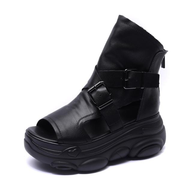 サマーブーツ レディース サンダル 厚底 オープントゥ ハイカット 本革