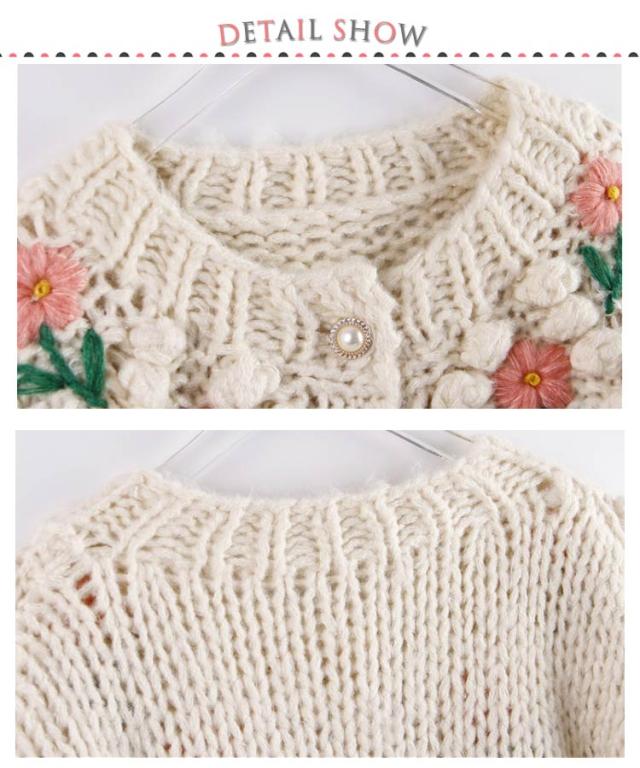 手作り立体花編みが上品！ニットカーディガン 立体花 手作業編み