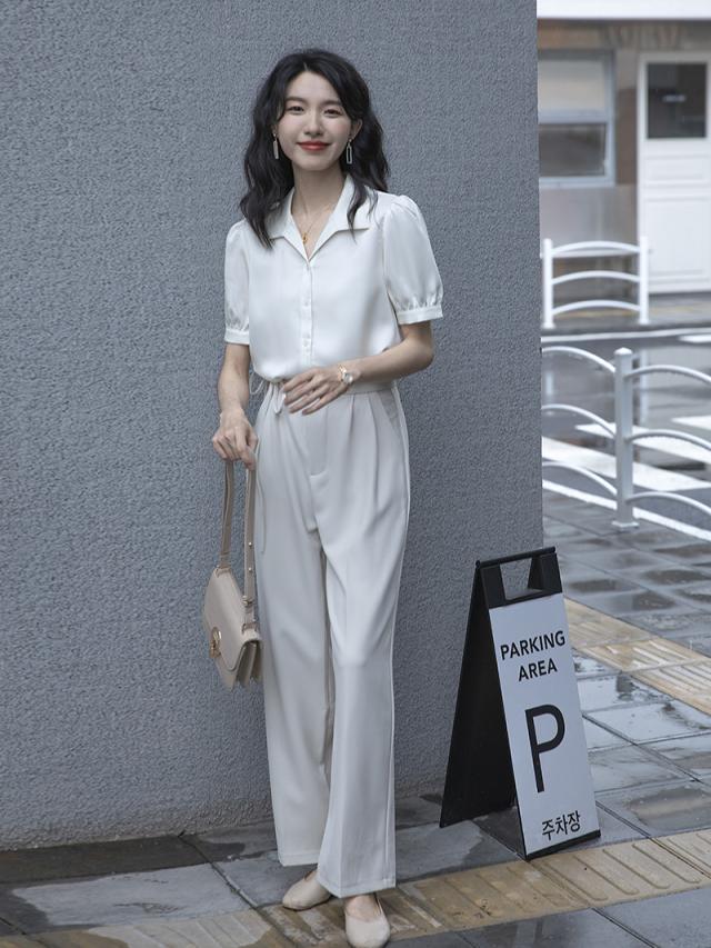 白シャツ レディース 夏 vネック 半袖 開襟シャツ パフスリーブ シフォン オフィス きれいめ おしゃれ カジュアル 低身長 白シャツ レディース 夏 vネック 半袖 開襟シャツ パフスリーブ