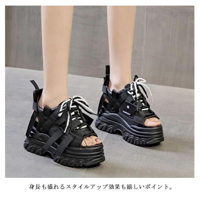 レディース 厚底ブーツサンダル 全2色 地雷系 原宿系 サブカル系 ブーツ サンダル 送料無料 厚底 靴 シューズ V系 レディース ファッション 厚底 合成皮革 ゴシック パンク ゴス プラットフォーム レースアップ レディース 黒 ブラック 白 ホワイト 送料無料 レディース 厚底ブーツサンダル 全2色 地雷系 原宿系 サブカル系