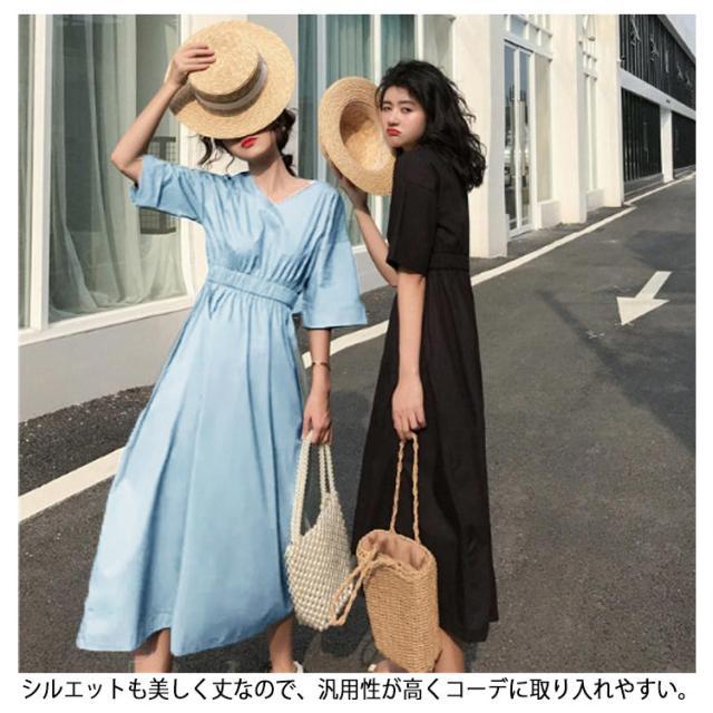 きれいめ Vネック 腰がくびれた 夏 ワンピース 腰がくびれた A