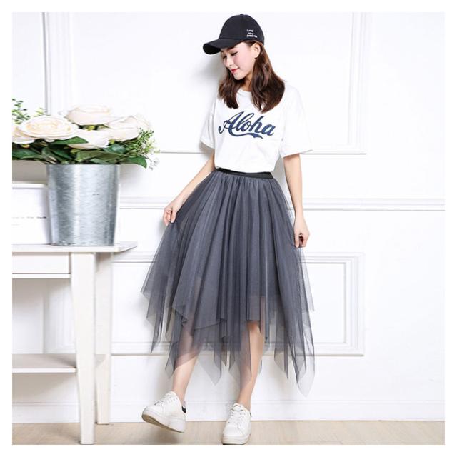 チュールスカート シースルースカート ウエストゴム レディース 不規則裾 ヘムラインスカート フレアスカート ふんわりチュール 無地 デート 可愛い 新作 チュールスカート シースルースカート ウエストゴム レディース 不規則