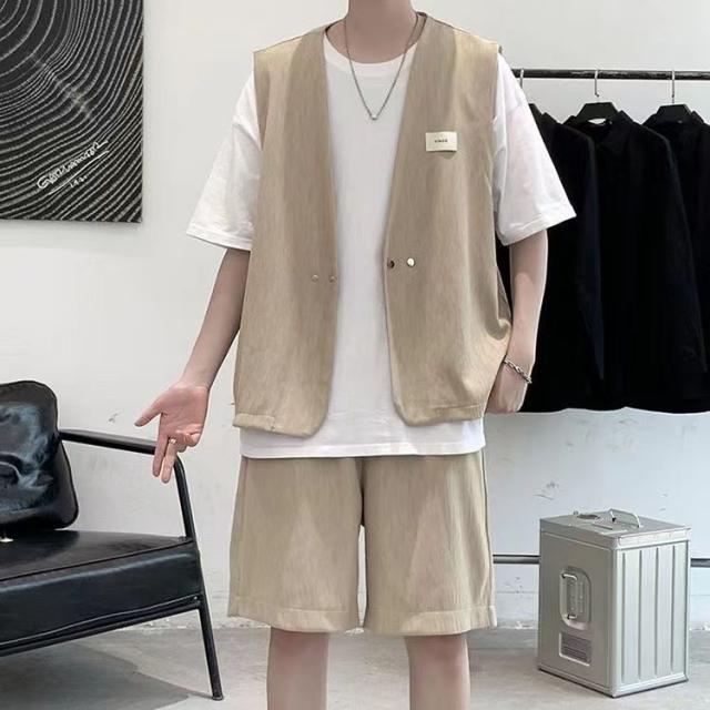 セットアップ メンズ 2点セット 夏 薄手 ベスト+ショートパンツ