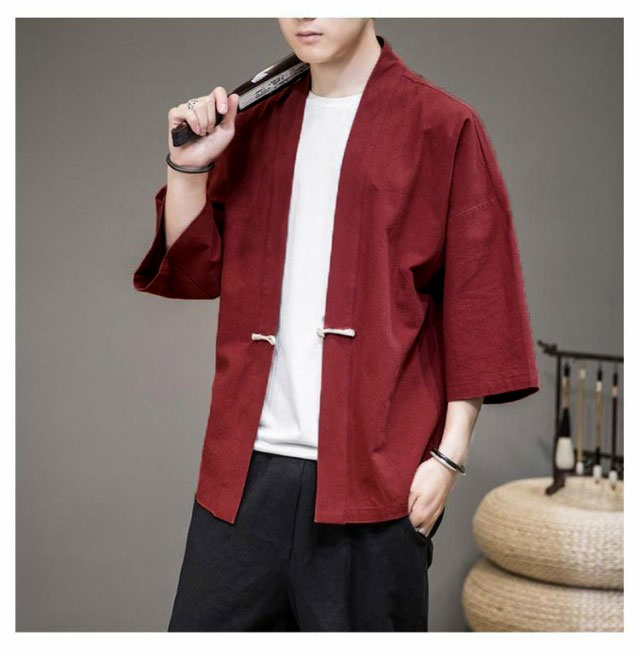 Vongzhong メンズ わずらい 夏服 和式カーディガン 薄手 無地 羽織 七 