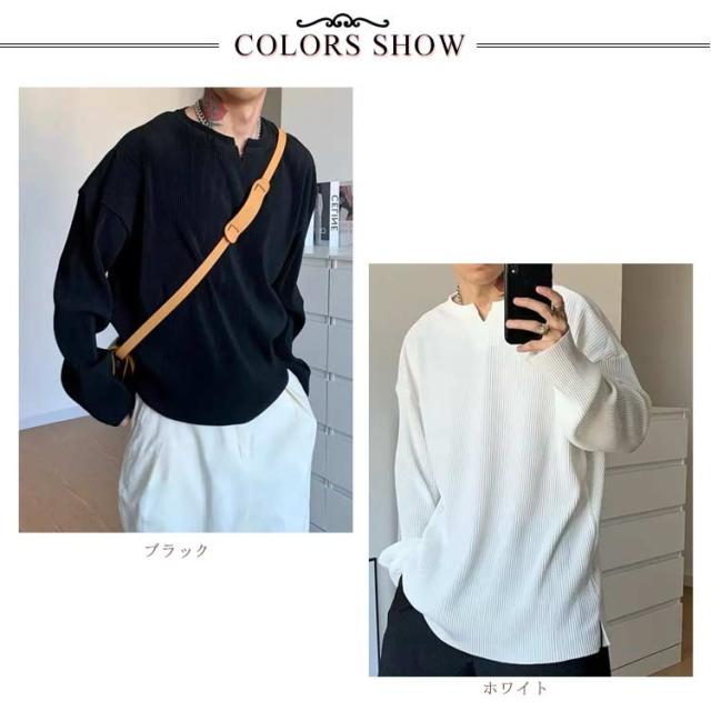 ワッフル ロングスリーブ Tシャツ 2色 キーネック 韓国 nr8310 ワッフル ロングスリーブ Tシャツ 2色 キーネック 韓国 nr8310