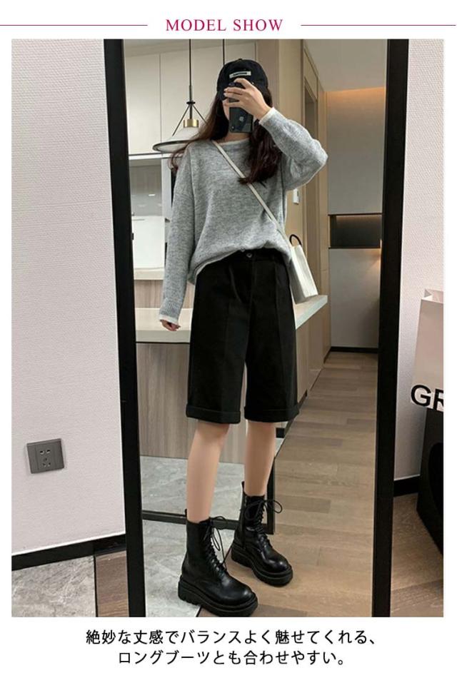 新品未使用¥31.900【YLEVE】センタータックウールハーフパンツ RANAN パンツ 「低身長/高身長/大きいサイズ有」ウール調
