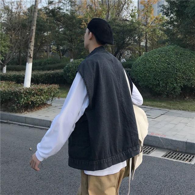 デニムベスト メンズ 袖なしデニムジャケット お兄系 前開き G