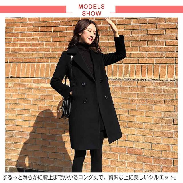 《送料無料》全2タイプ×5サイズ！メルトンコート チェスターコート レディース チェスター アウター コート ミドル丈 メルトン 厚手 防寒 無地 黒 着痩せ 冬 冬服