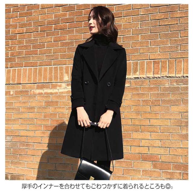 《送料無料》全2タイプ×5サイズ！メルトンコート チェスターコート レディース チェスター アウター コート ミドル丈 メルトン 厚手 防寒 無地 黒 着痩せ 冬 冬服