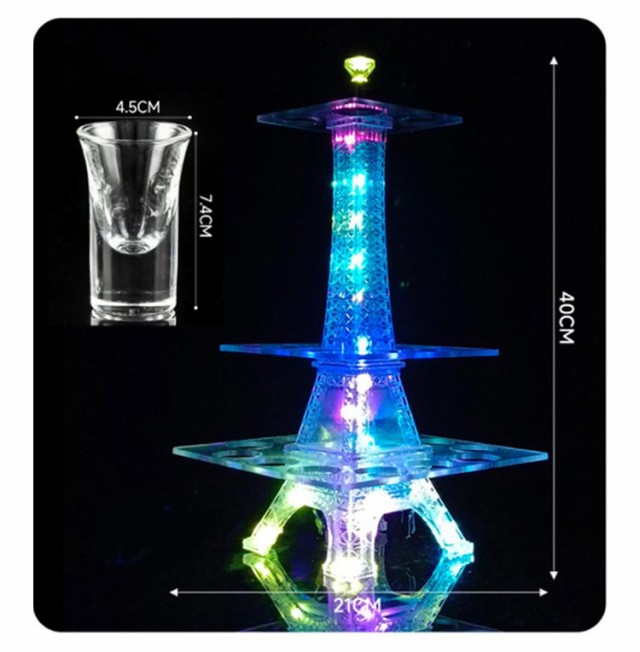 グラス12個付】LED酒グラス棚 テキーラ観覧車 タワー型 USB充電式