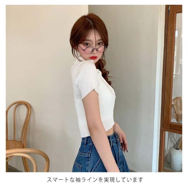 リブニット サマーニット 半袖 ニットトップス ニット プル